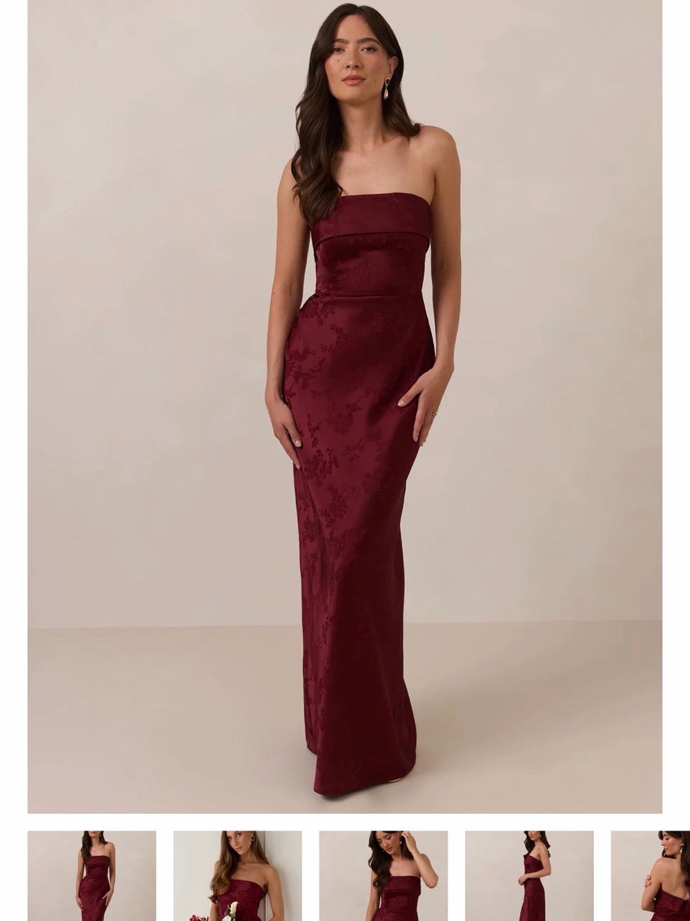 Park & Fifth Devon Strapless Wine Red Merlot Jacquard Gown